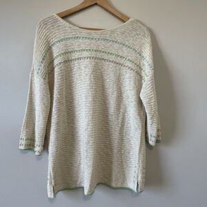 J. Jill Womens Open Knit Sweater  LP Embroidery Stitching Drop Shoulder Cream